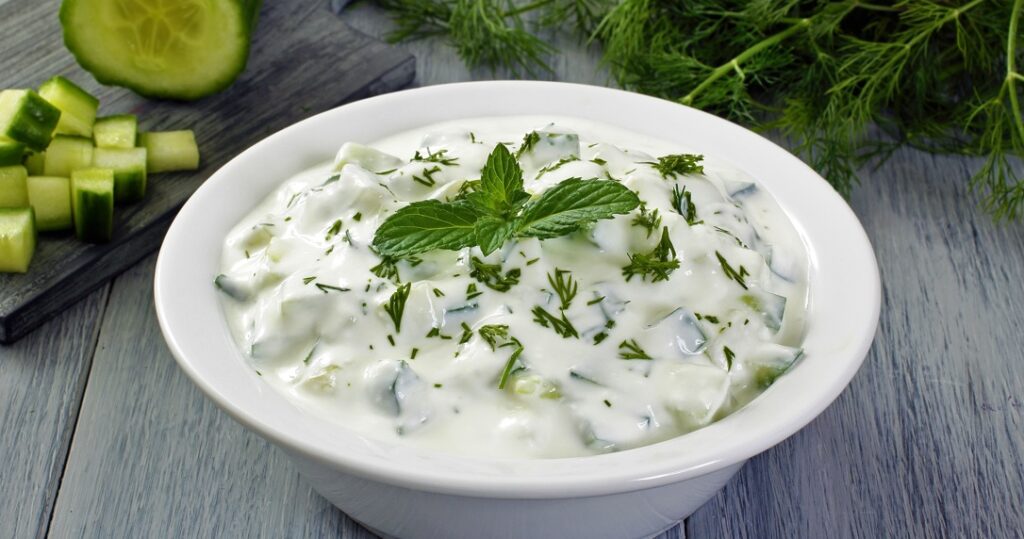 healthy grocery shopping tzatziki